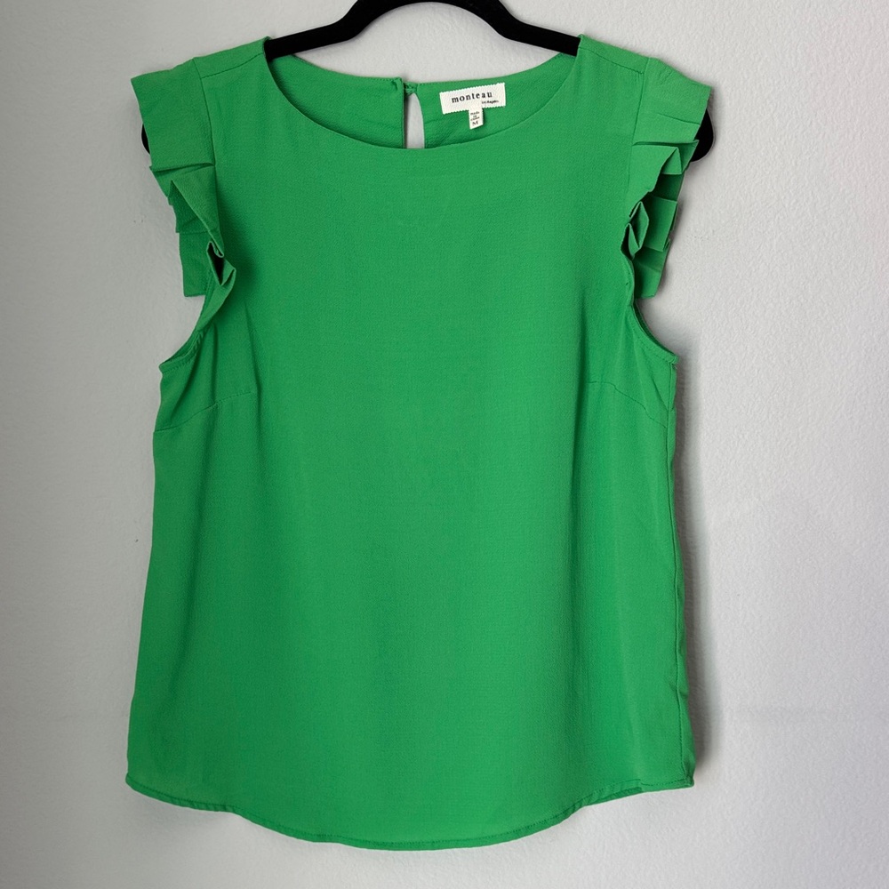 Monteau Vibrant Green Ruffle Blouse